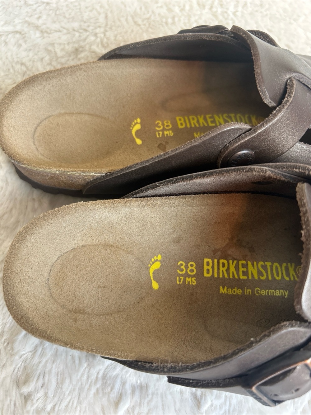 Birkenstock Sz 38 Narrow Boston Pro Dark Brown Natural Leather Regular MINT - Picture 5 of 8